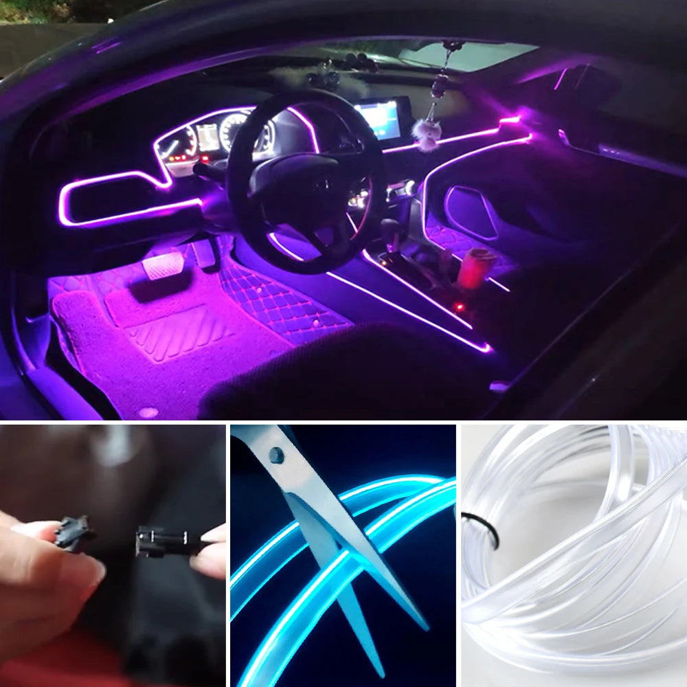 Transform Your Car's Interior with Colorful LED EL Wiring Neon Strips - Flexible Ambient Lighting for Parties and Everyday Use