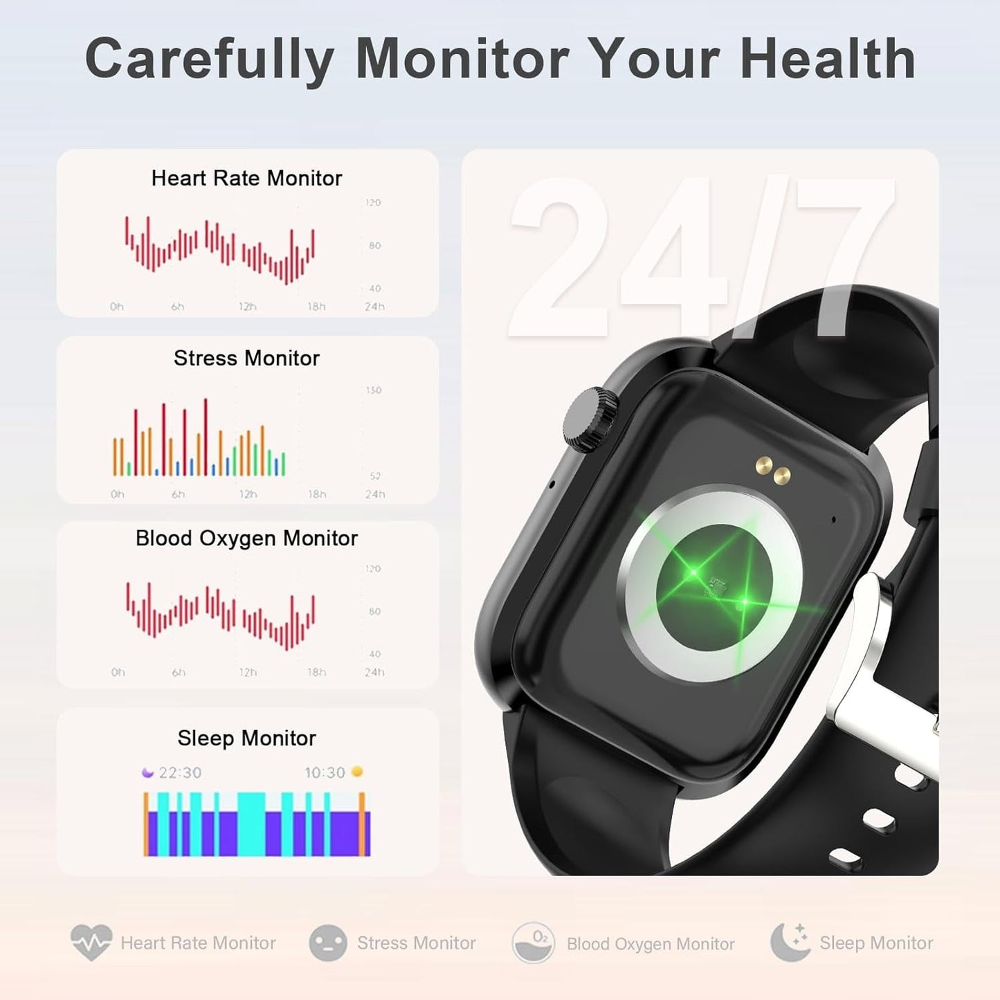 Revolutionary Smart Watch for Calls, Music & Fitness - Bluetooth Connectivity for iOS & Android - Unisex Black Design