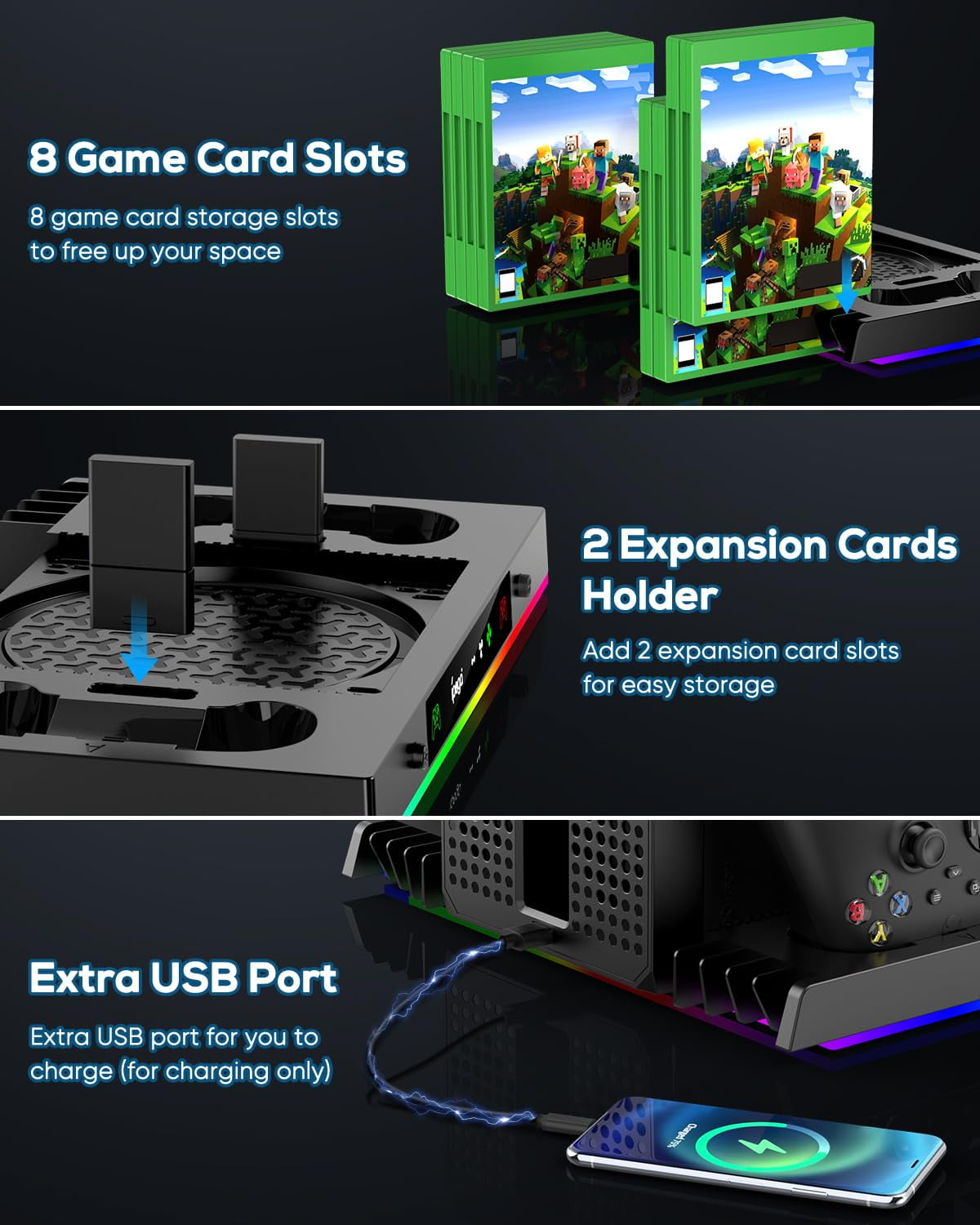Revolutionize Your Gaming Setup with the Upgraded RGB Cooling Fan Charging Station for Xbox Series X - Dual Wireless Charger & Cooler Stand with 15 Dynamic Light Modes!
