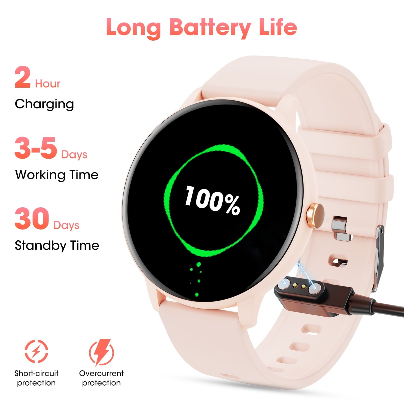Stylish Pink Smart Watch with 1.39" Touch Display - Fitness Tracker, IP68 Waterproof, and Call Functionality for Android & iOS