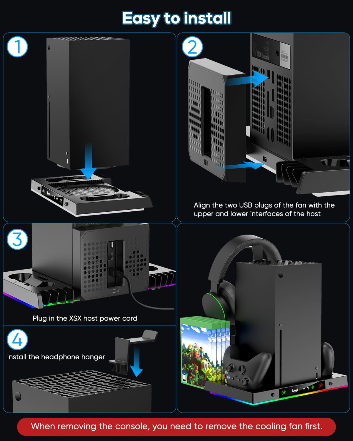 Revolutionize Your Gaming Setup with the Upgraded RGB Cooling Fan Charging Station for Xbox Series X - Dual Wireless Charger & Cooler Stand with 15 Dynamic Light Modes!