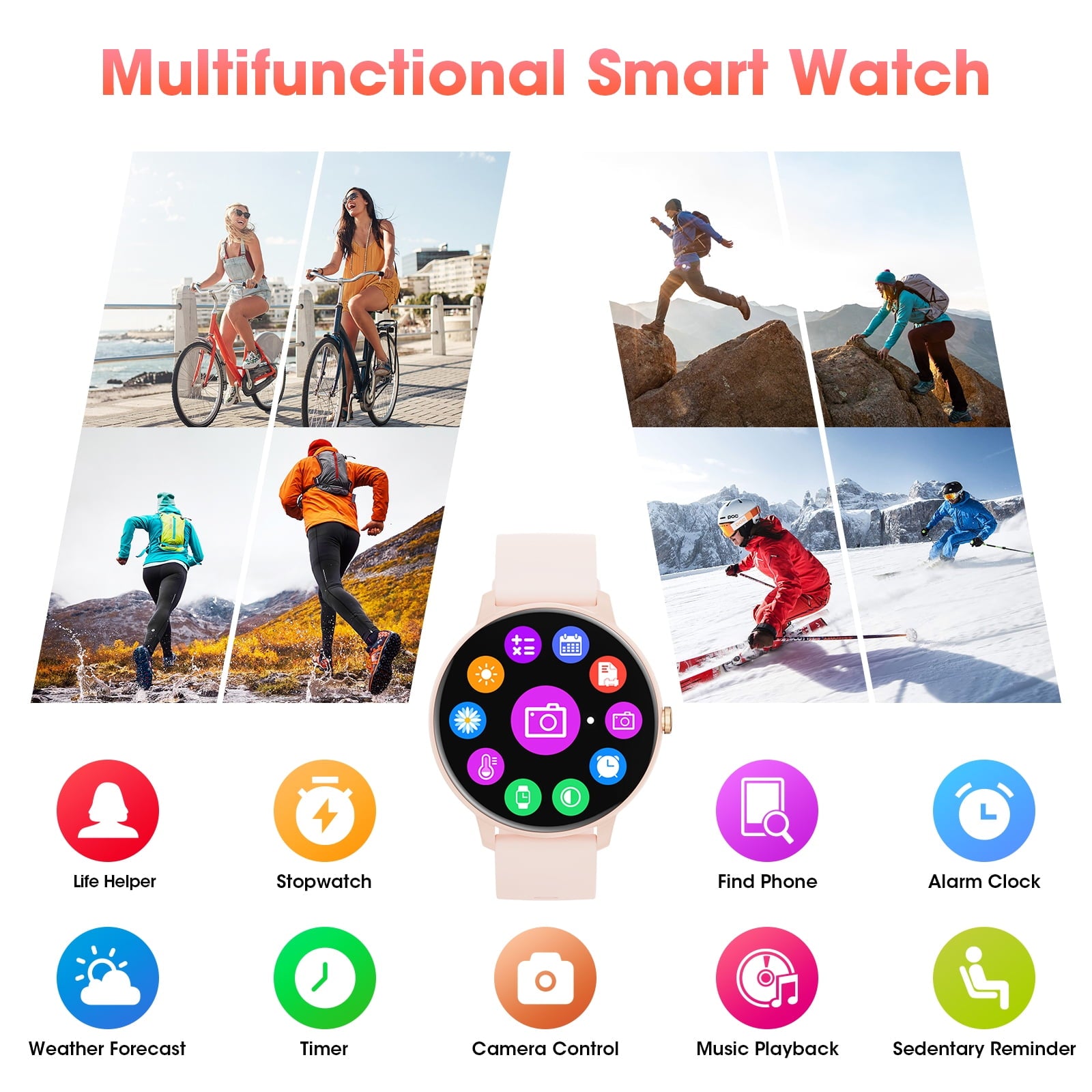 Stylish Pink Smart Watch with 1.39" Touch Display - Fitness Tracker, IP68 Waterproof, and Call Functionality for Android & iOS