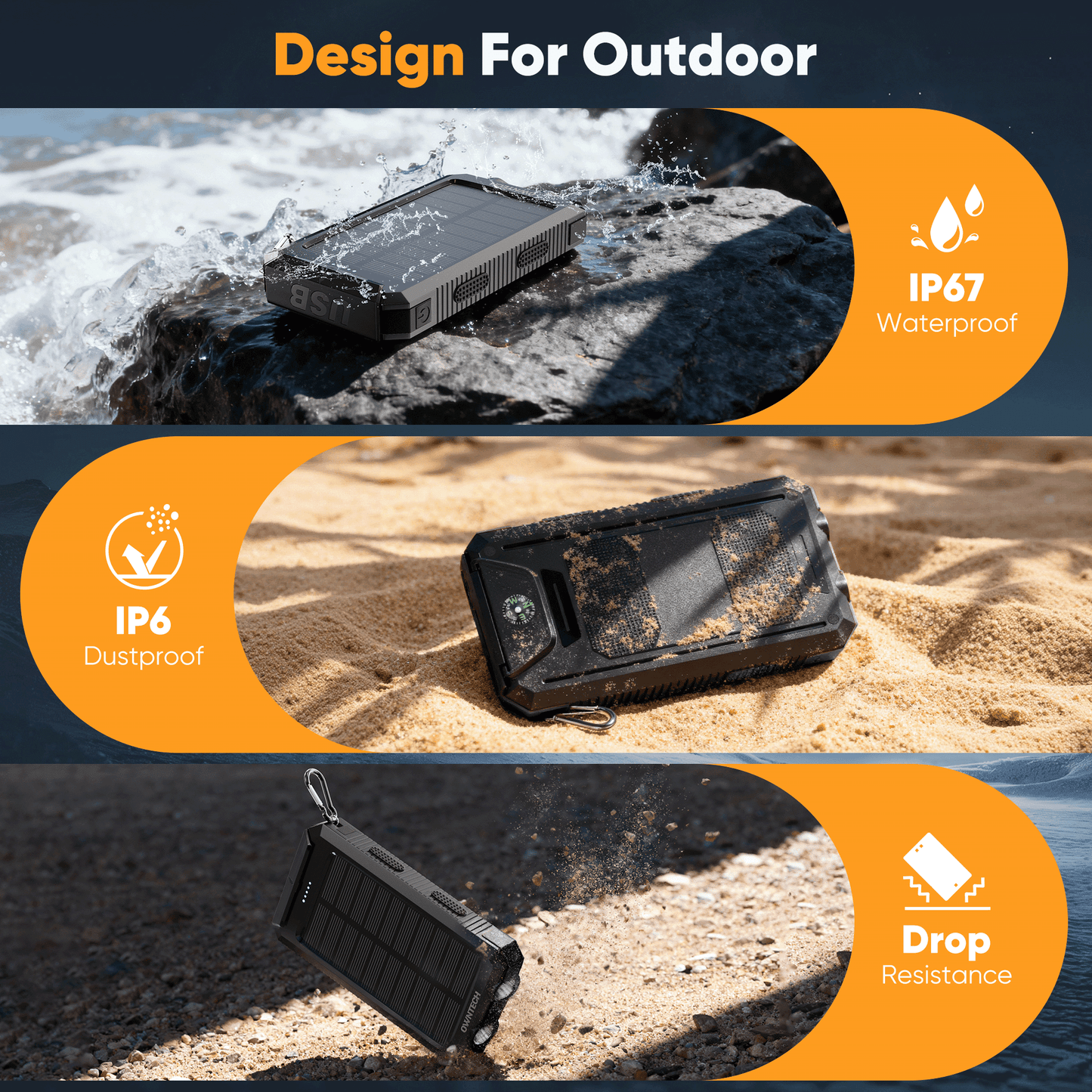 Ultimate 20000mAh Solar Power Bank: Dual USB Charging, LED Flashlight & Compass for Adventurers