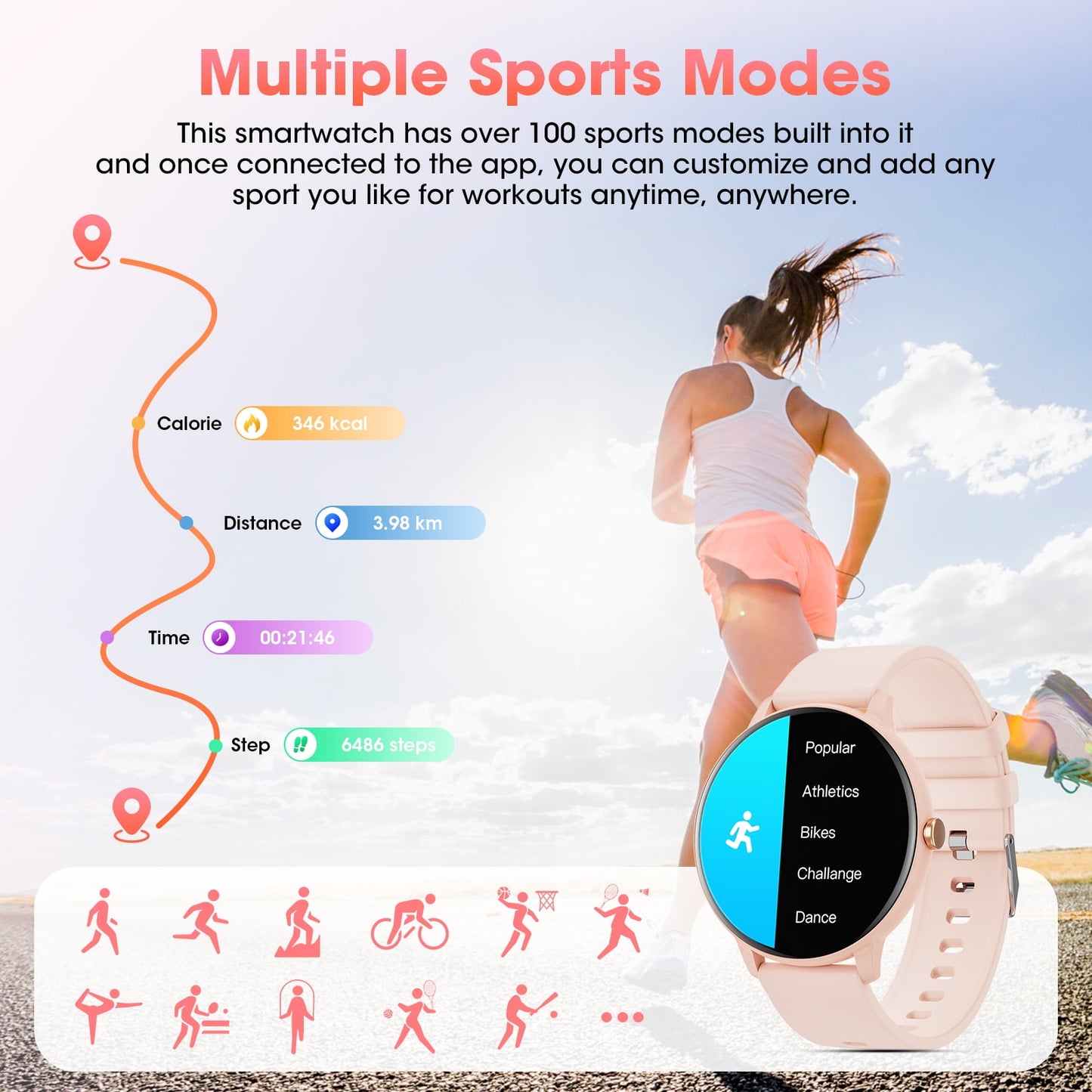 Stylish Pink Smart Watch with 1.39" Touch Display - Fitness Tracker, IP68 Waterproof, and Call Functionality for Android & iOS