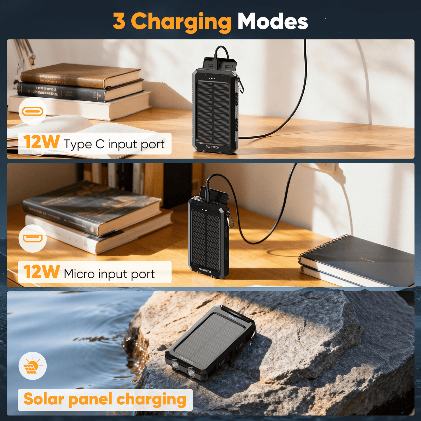 Ultimate 20000mAh Solar Power Bank: Dual USB Charging, LED Flashlight & Compass for Adventurers