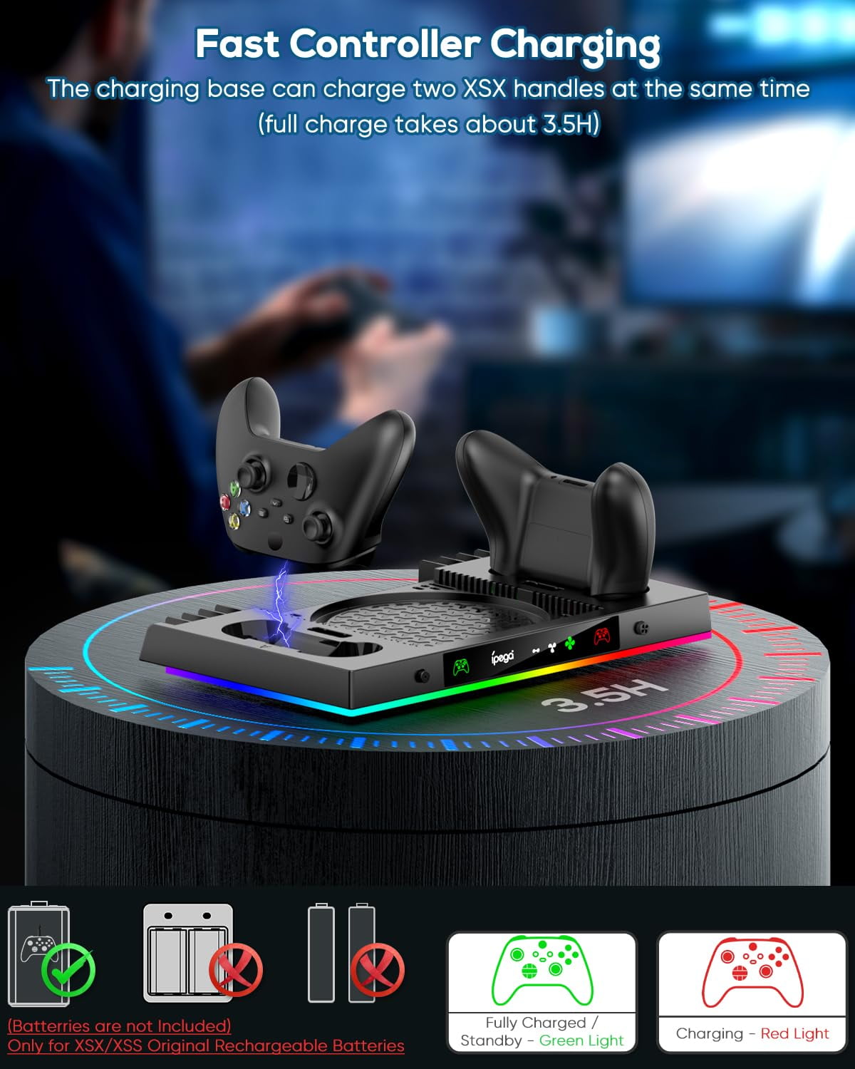 Revolutionize Your Gaming Setup with the Upgraded RGB Cooling Fan Charging Station for Xbox Series X - Dual Wireless Charger & Cooler Stand with 15 Dynamic Light Modes!
