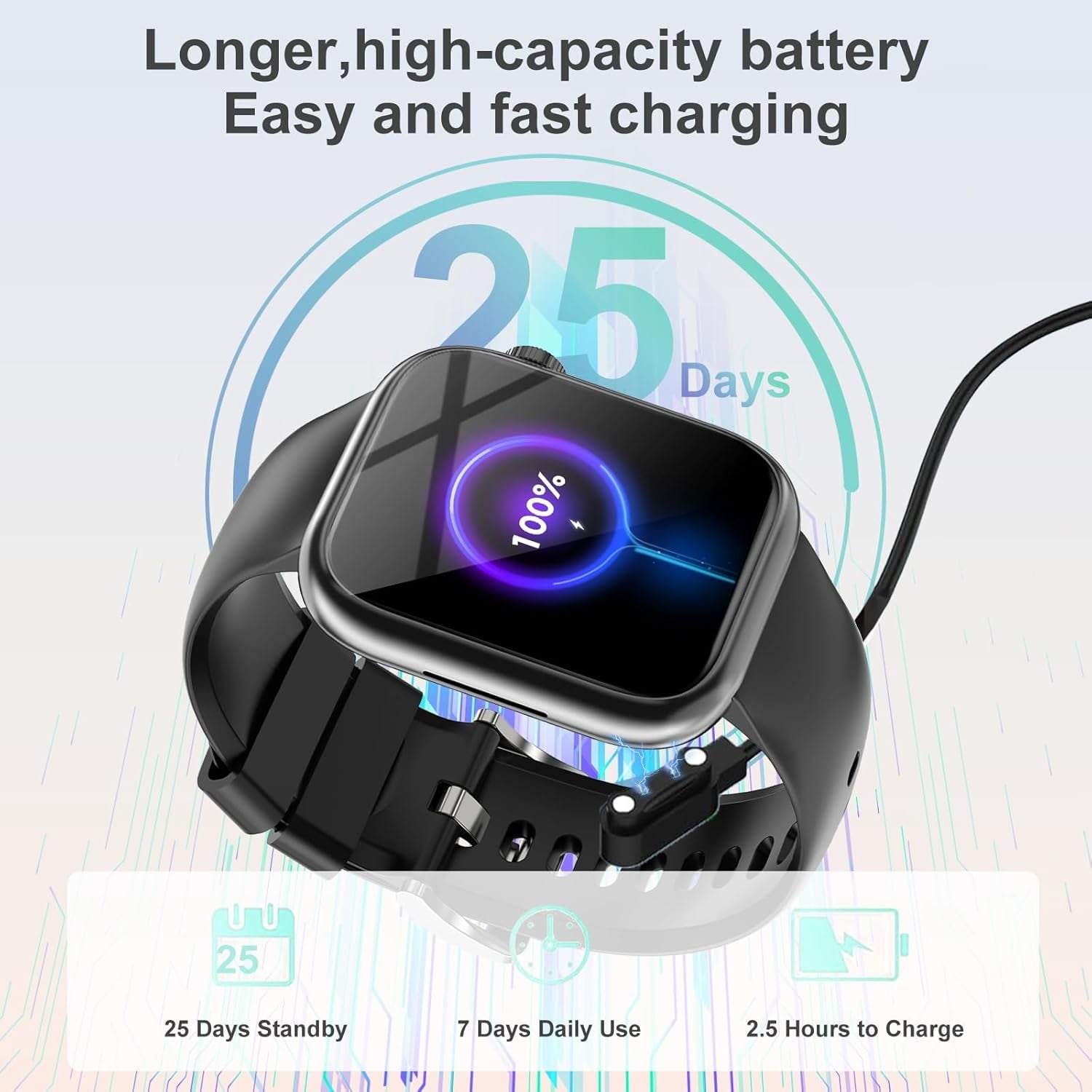 Revolutionary Smart Watch for Calls, Music & Fitness - Bluetooth Connectivity for iOS & Android - Unisex Black Design