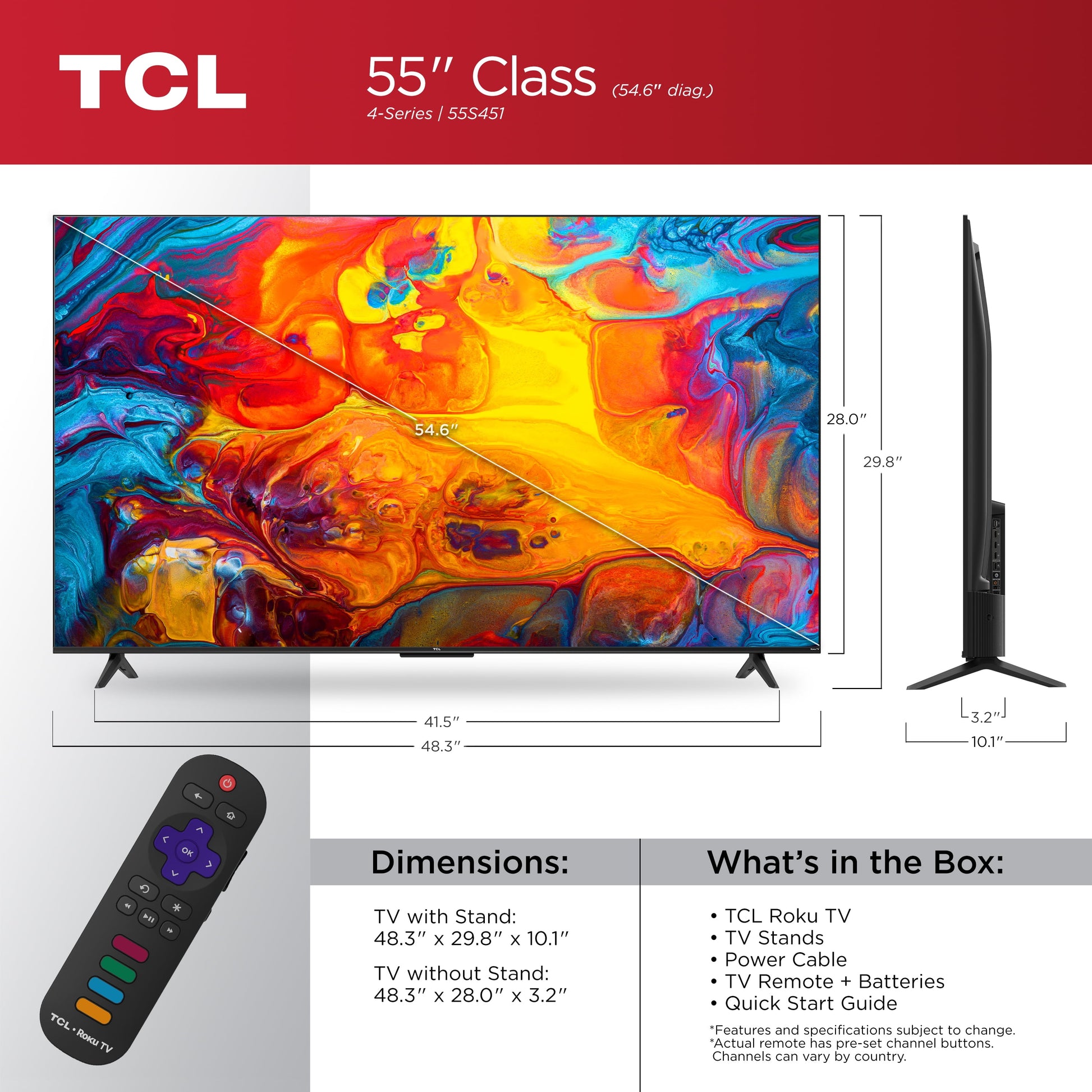 Experience Stunning 4K UHD with the 55" Class S4 (55S451) HDR Smart TV Powered by Roku
