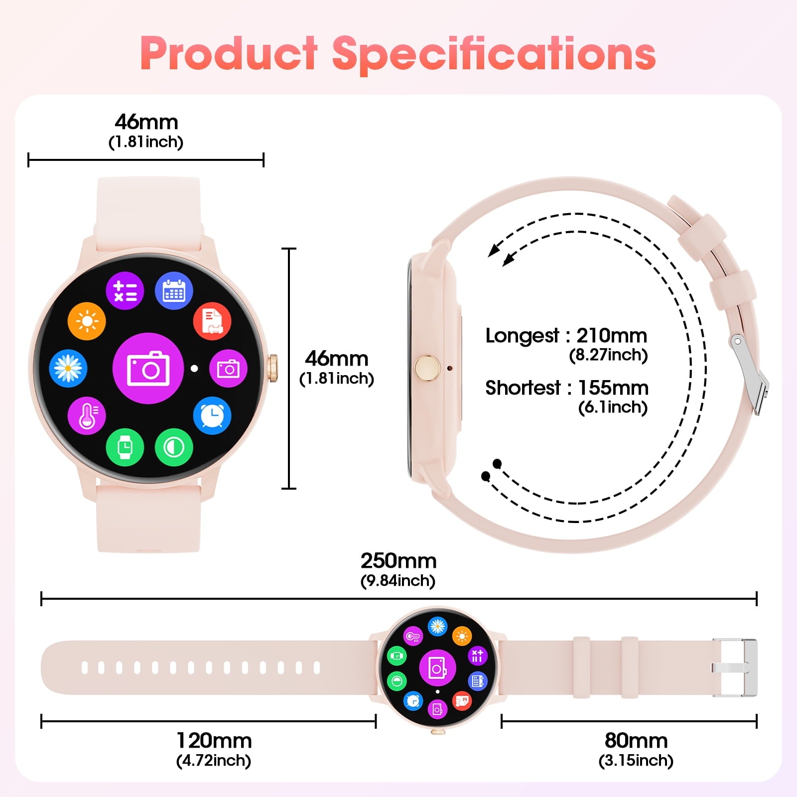 Stylish Pink Smart Watch with 1.39" Touch Display - Fitness Tracker, IP68 Waterproof, and Call Functionality for Android & iOS