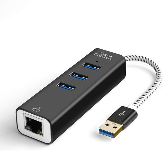 Enhance Your Connectivity with the USB to Ethernet Adapter and 3-Port USB 3.0 Hub - Fast, Reliable, and Compatible with All Your Devices