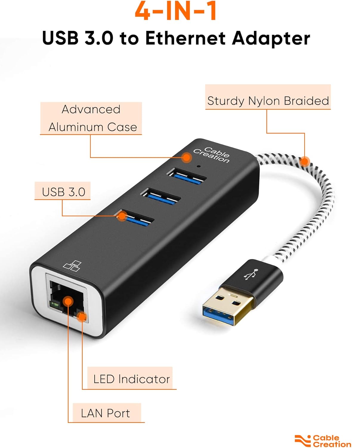 Enhance Your Connectivity with the USB to Ethernet Adapter and 3-Port USB 3.0 Hub - Fast, Reliable, and Compatible with All Your Devices