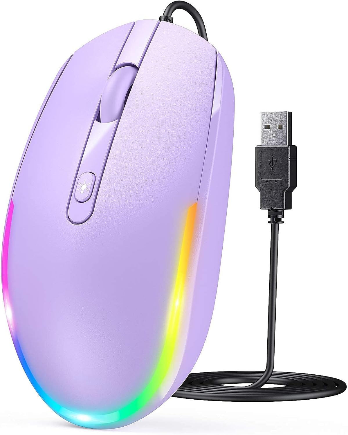 Vibrant RGB Wired Mouse - Enhance Your Workspace with a Colorful Optical LED Design for Laptops and PCs - Purple