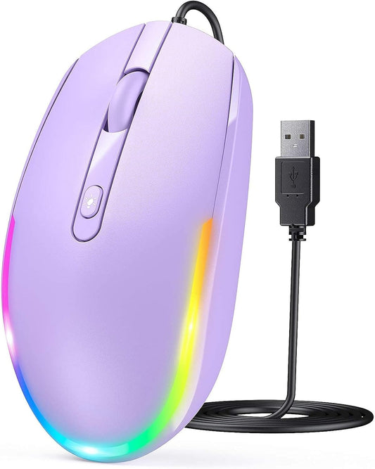 Vibrant RGB Wired Mouse - Enhance Your Workspace with a Colorful Optical LED Design for Laptops and PCs - Purple