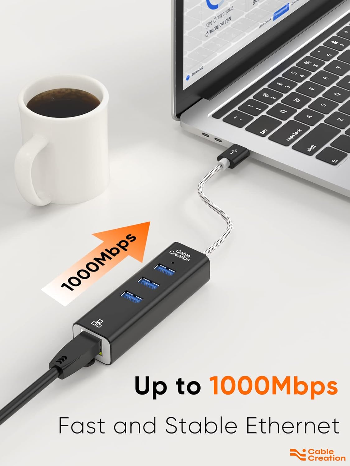 Enhance Your Connectivity with the USB to Ethernet Adapter and 3-Port USB 3.0 Hub - Fast, Reliable, and Compatible with All Your Devices