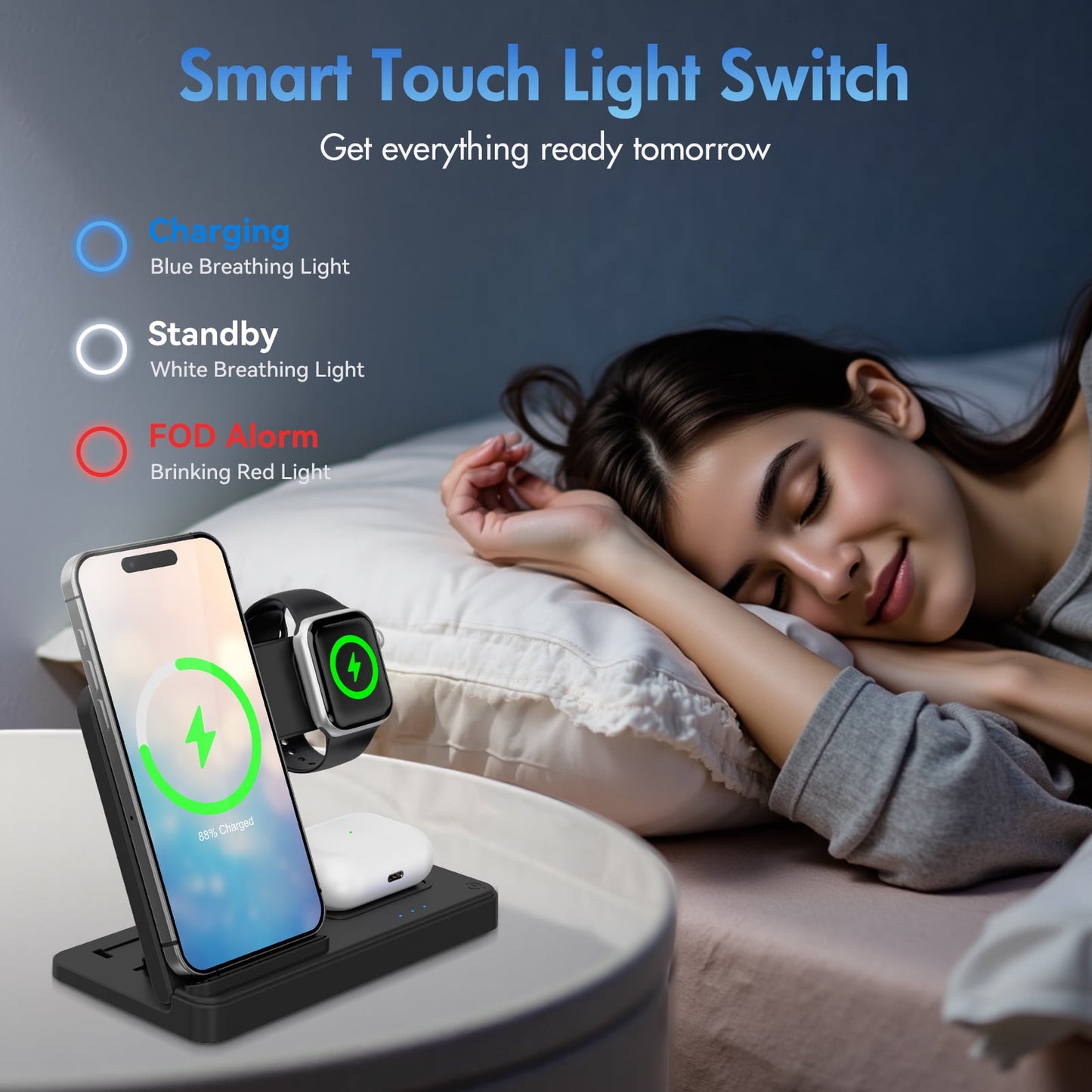 15W 3-in-1 Wireless Charging Station for iPhone, Apple Watch, and AirPods - Fast, Convenient, and Sleek Design!