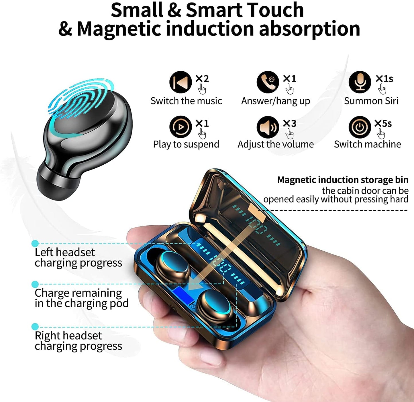 Experience Unmatched Sound with GoldSong Bluetooth Earbuds - Wireless Earphones with 2200mAh Charging Case & Emergency Power Bank