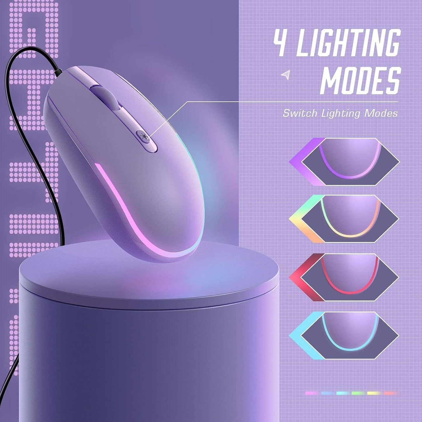 Vibrant RGB Wired Mouse - Enhance Your Workspace with a Colorful Optical LED Design for Laptops and PCs - Purple