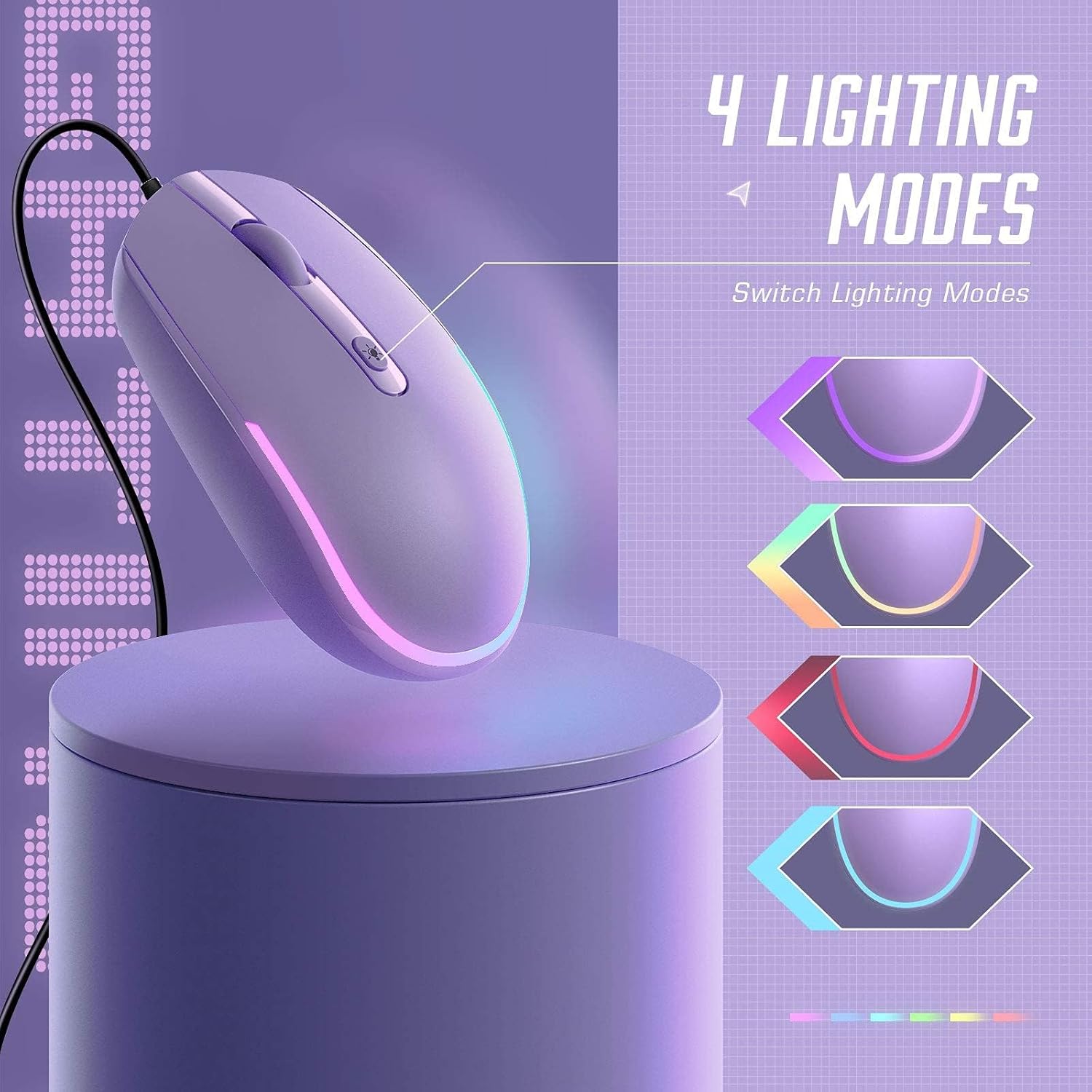 Vibrant RGB Wired Mouse - Enhance Your Workspace with a Colorful Optical LED Design for Laptops and PCs - Purple