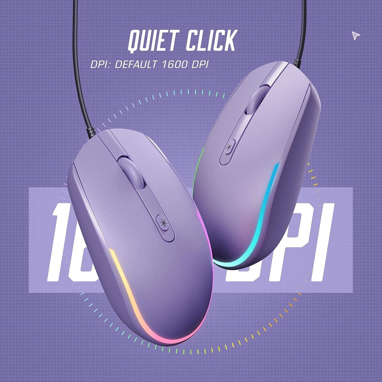 Vibrant RGB Wired Mouse - Enhance Your Workspace with a Colorful Optical LED Design for Laptops and PCs - Purple