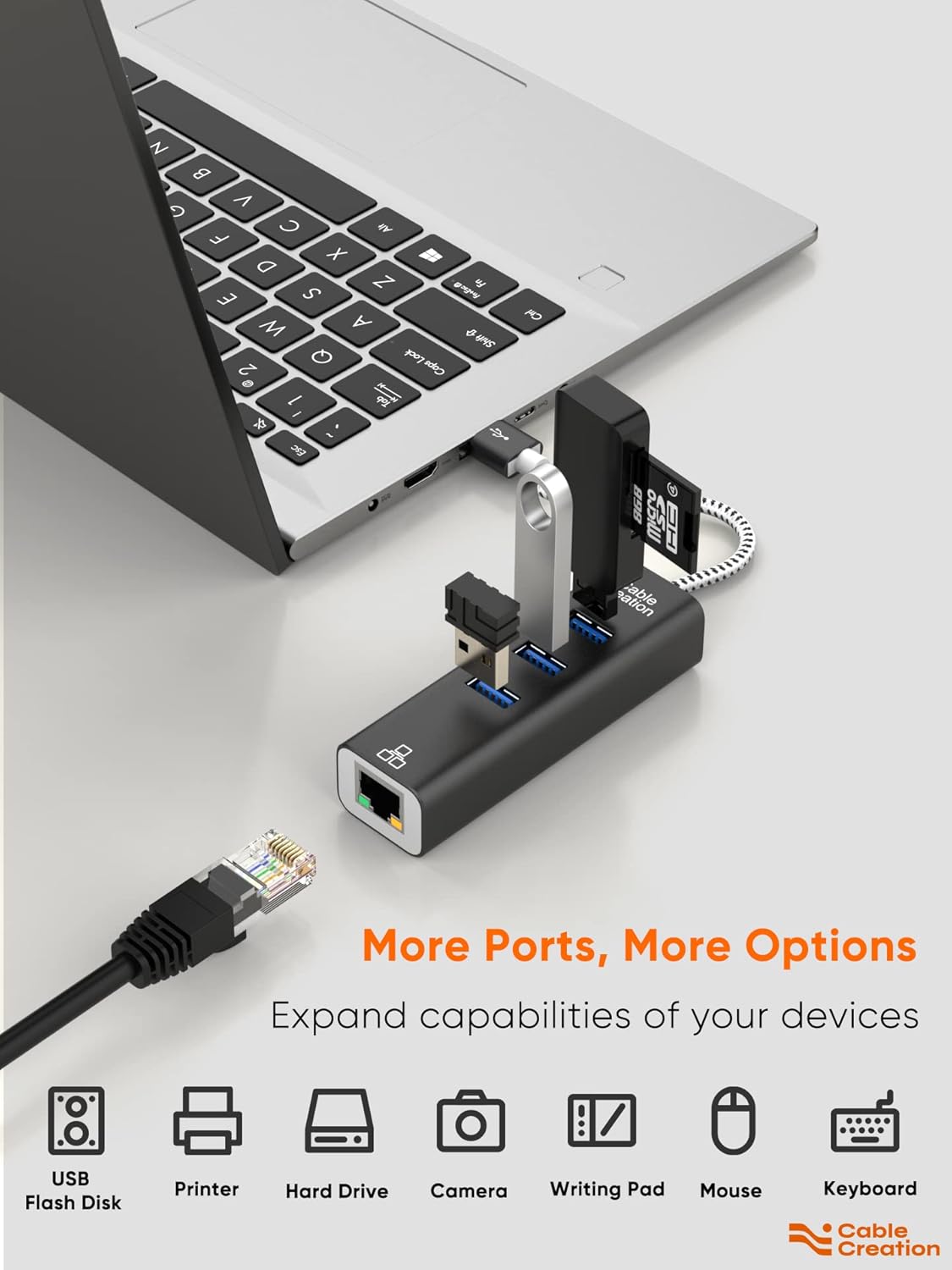 Enhance Your Connectivity with the USB to Ethernet Adapter and 3-Port USB 3.0 Hub - Fast, Reliable, and Compatible with All Your Devices