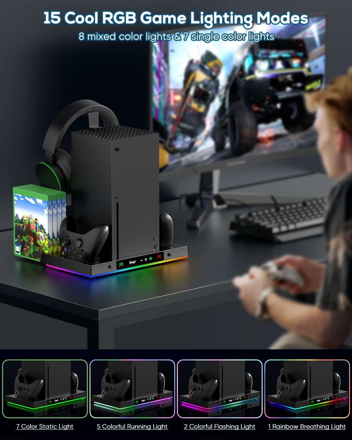 Revolutionize Your Gaming Setup with the Upgraded RGB Cooling Fan Charging Station for Xbox Series X - Dual Wireless Charger & Cooler Stand with 15 Dynamic Light Modes!