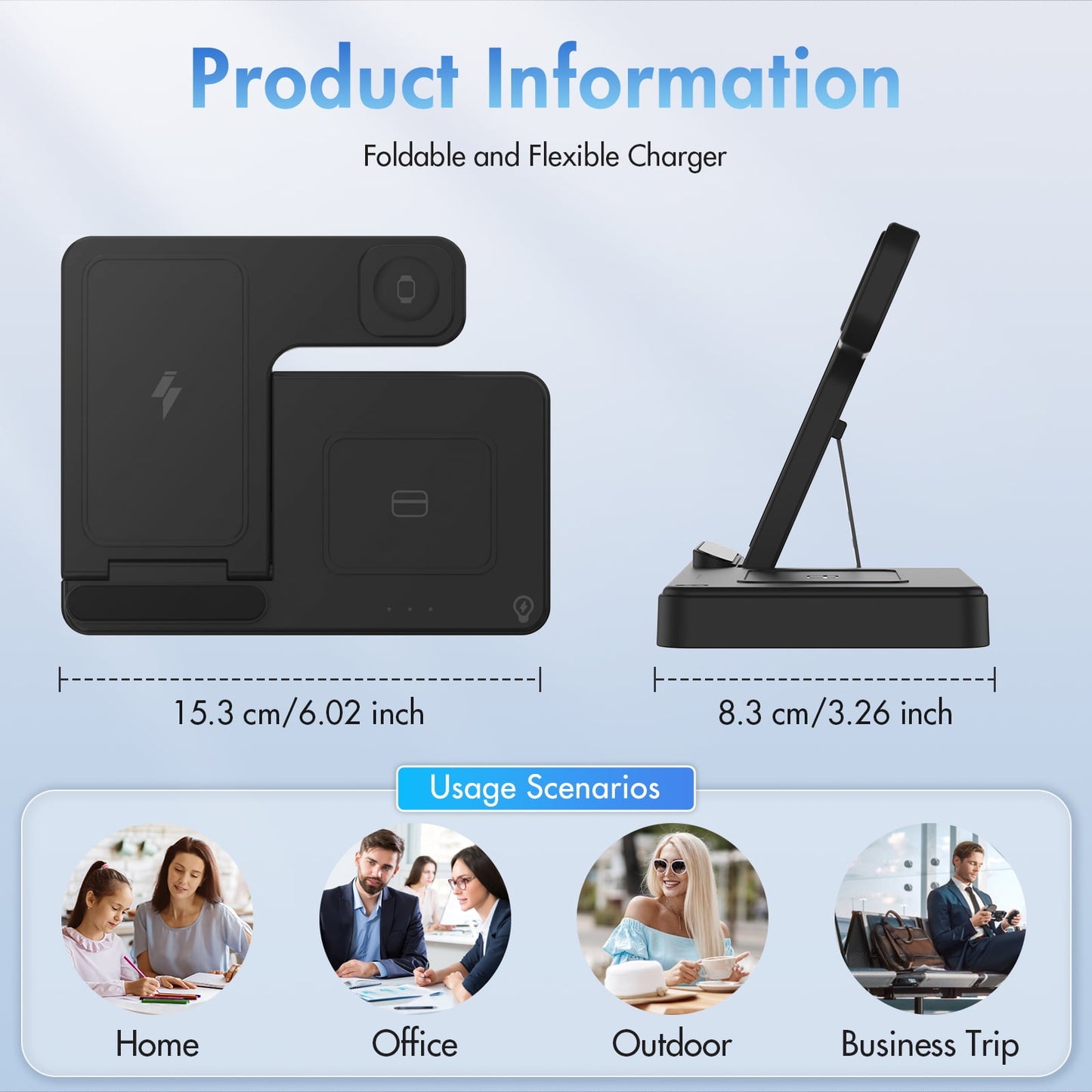 15W 3-in-1 Wireless Charging Station for iPhone, Apple Watch, and AirPods - Fast, Convenient, and Sleek Design!