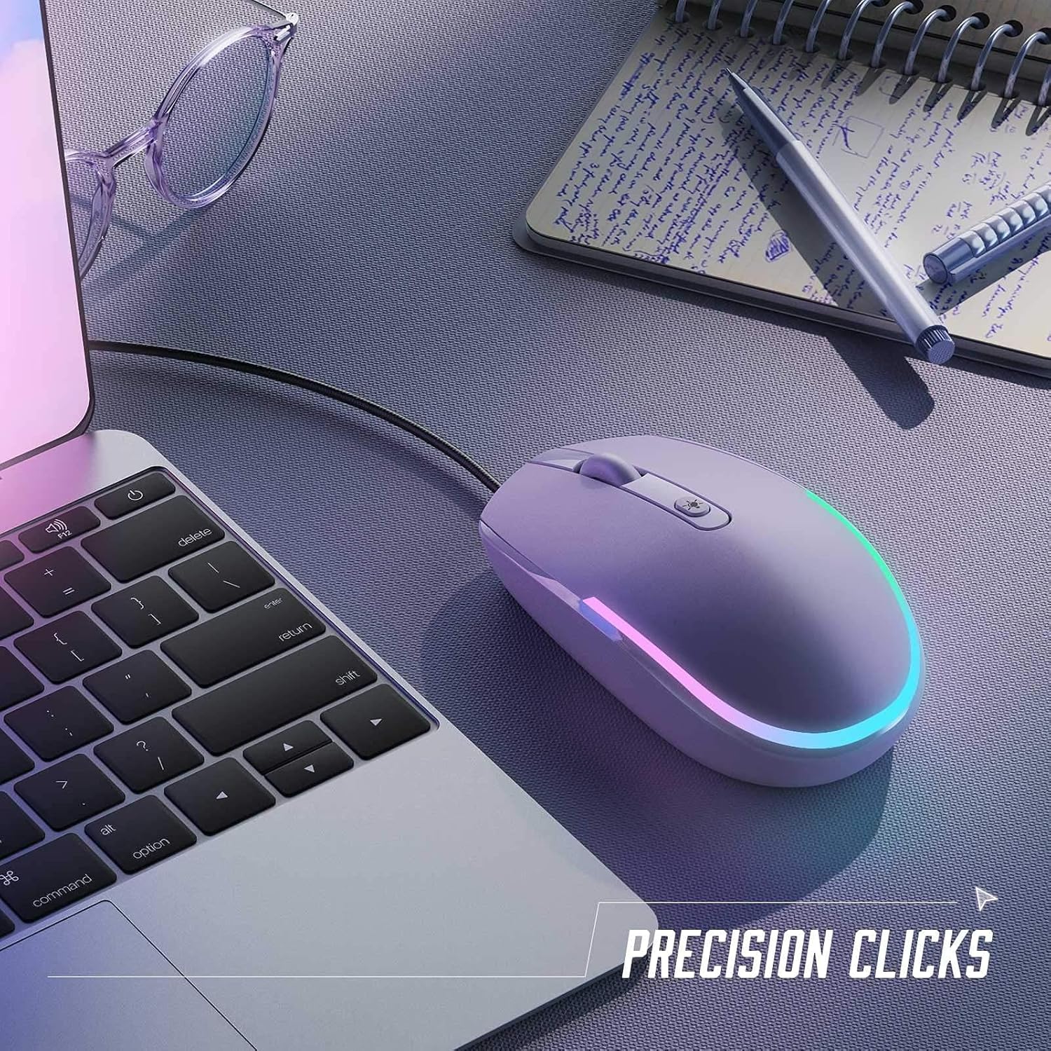 Vibrant RGB Wired Mouse - Enhance Your Workspace with a Colorful Optical LED Design for Laptops and PCs - Purple