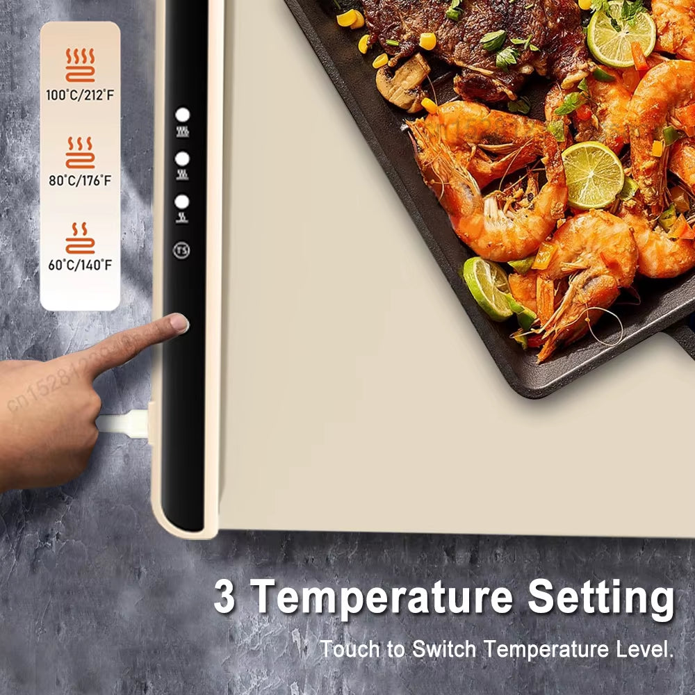 Versatile Electric Warming Tray - Foldable & Portable Food Warmer with Smart Temperature Control