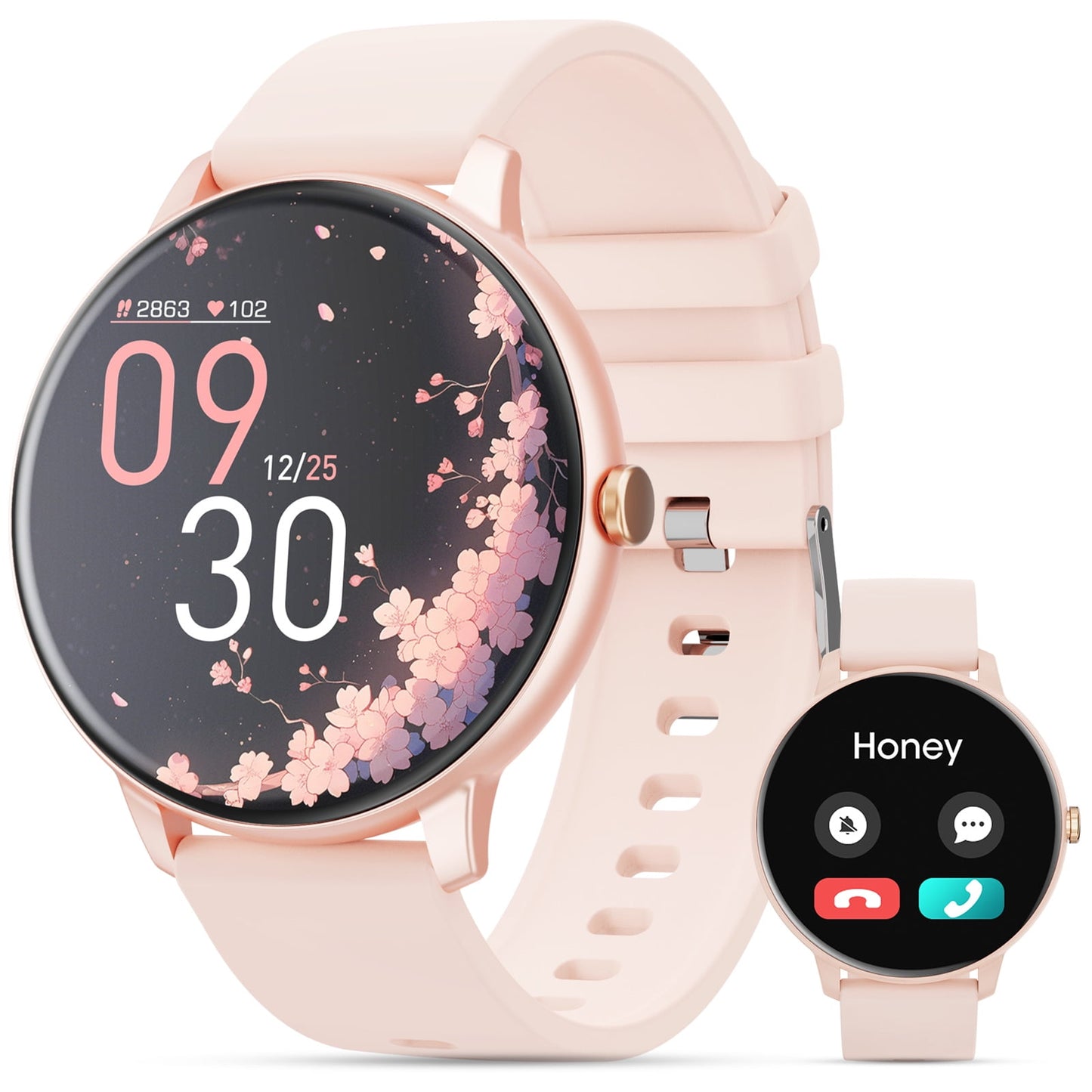 Stylish Pink Smart Watch with 1.39" Touch Display - Fitness Tracker, IP68 Waterproof, and Call Functionality for Android & iOS
