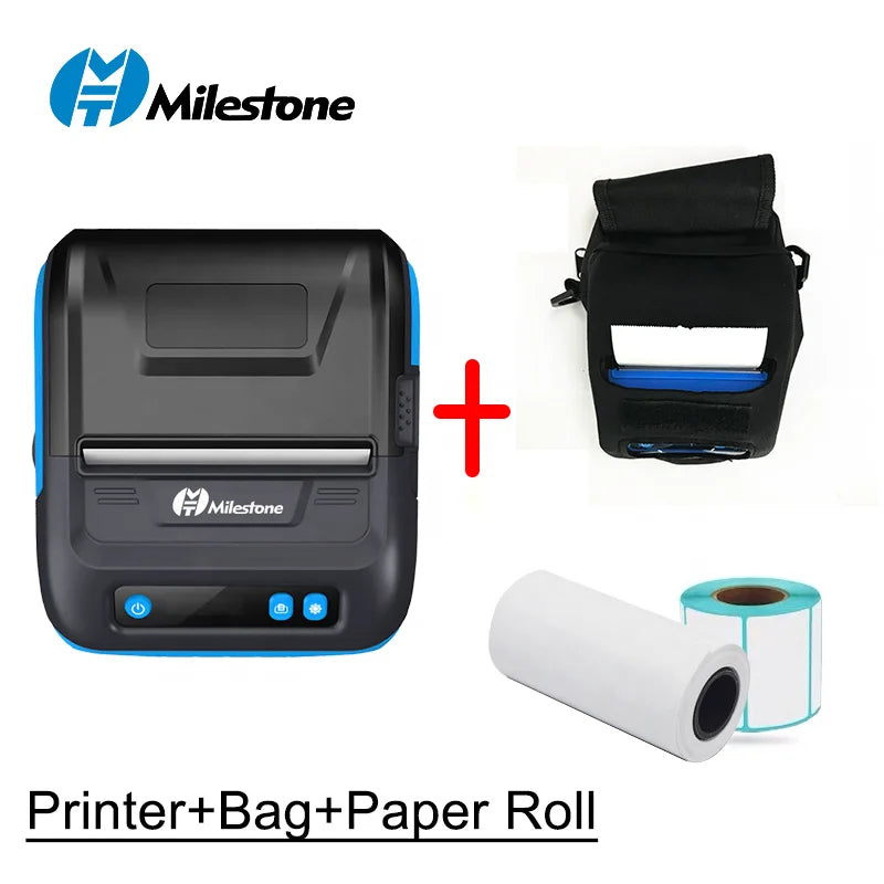 Milestone 80mm Portable Bluetooth Thermal Receipt Printer - Compact 2-in-1 Label & Receipt Printing Solution for Android & iOS