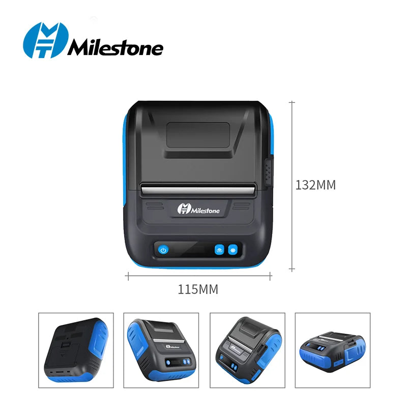 Milestone 80mm Portable Bluetooth Thermal Receipt Printer - Compact 2-in-1 Label & Receipt Printing Solution for Android & iOS