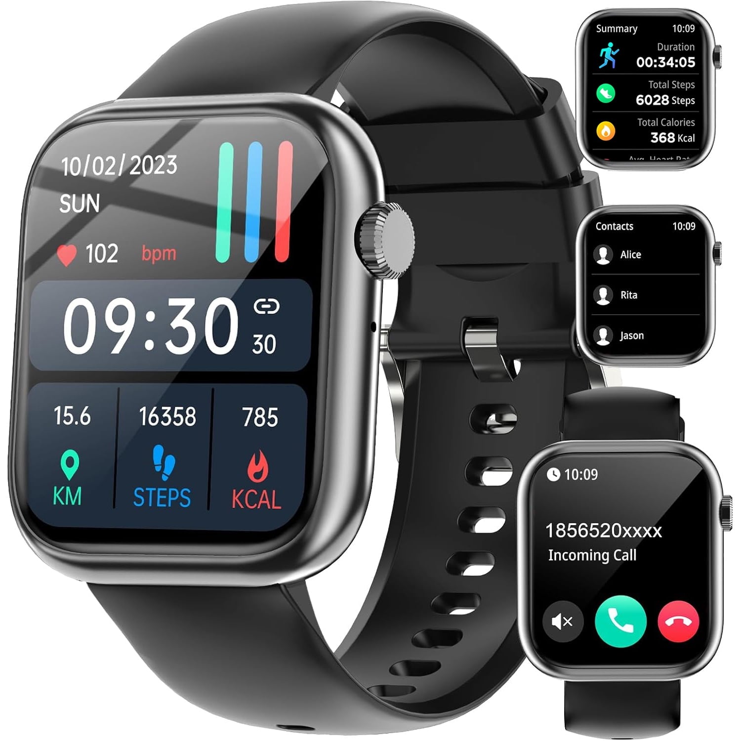 Revolutionary Smart Watch for Calls, Music & Fitness - Bluetooth Connectivity for iOS & Android - Unisex Black Design