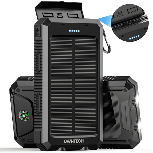 Ultimate 20000mAh Solar Power Bank: Dual USB Charging, LED Flashlight & Compass for Adventurers