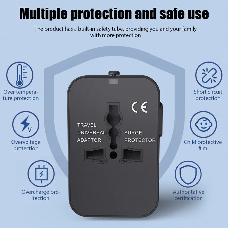 Travel Anywhere with Our Universal Travel Adapter: EU, UK, US, AU Power Charger with Dual USB Ports!