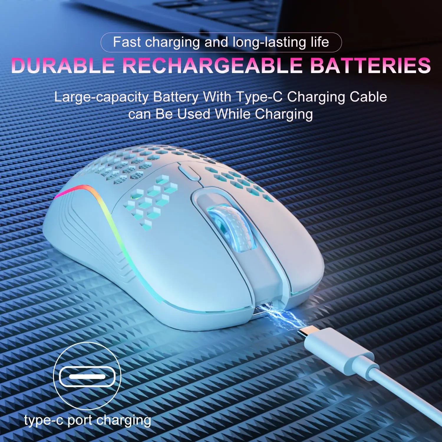 Experience Ultimate Gaming Precision with the 2.4G Wireless RGB Backlit Mouse - Ergonomic Honeycomb Design, 6 Buttons, and Rechargeable Convenience