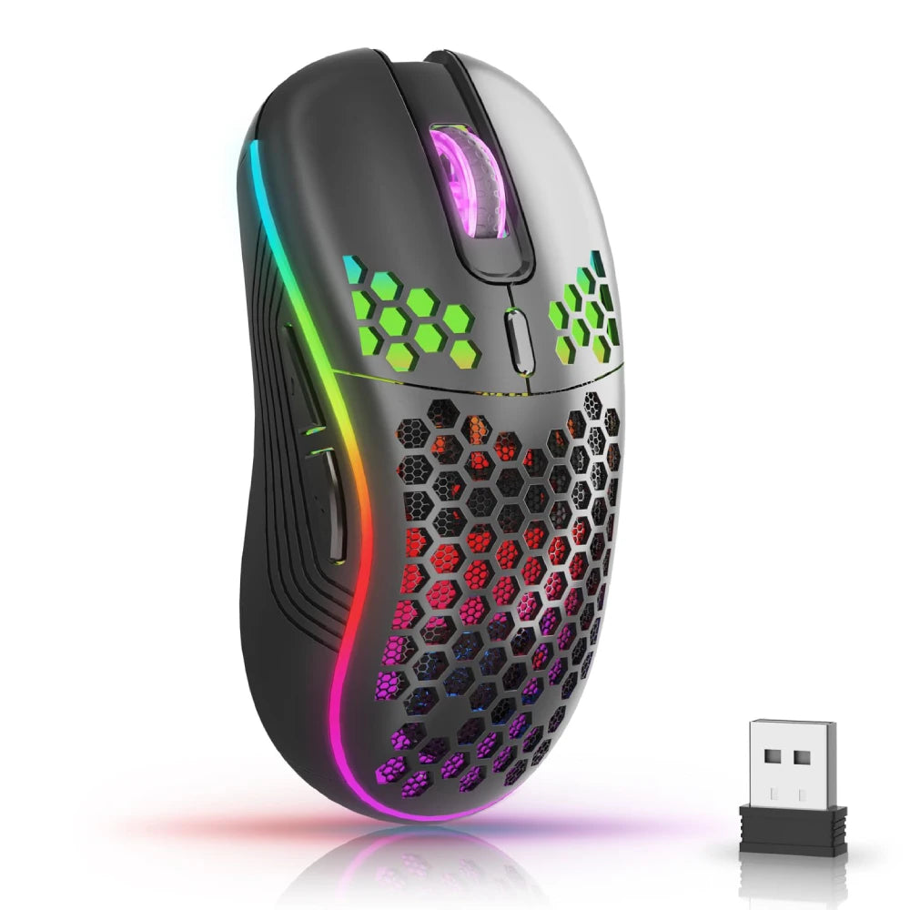 Experience Ultimate Gaming Precision with the 2.4G Wireless RGB Backlit Mouse - Ergonomic Honeycomb Design, 6 Buttons, and Rechargeable Convenience