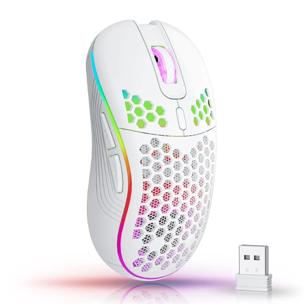 Experience Ultimate Gaming Precision with the 2.4G Wireless RGB Backlit Mouse - Ergonomic Honeycomb Design, 6 Buttons, and Rechargeable Convenience