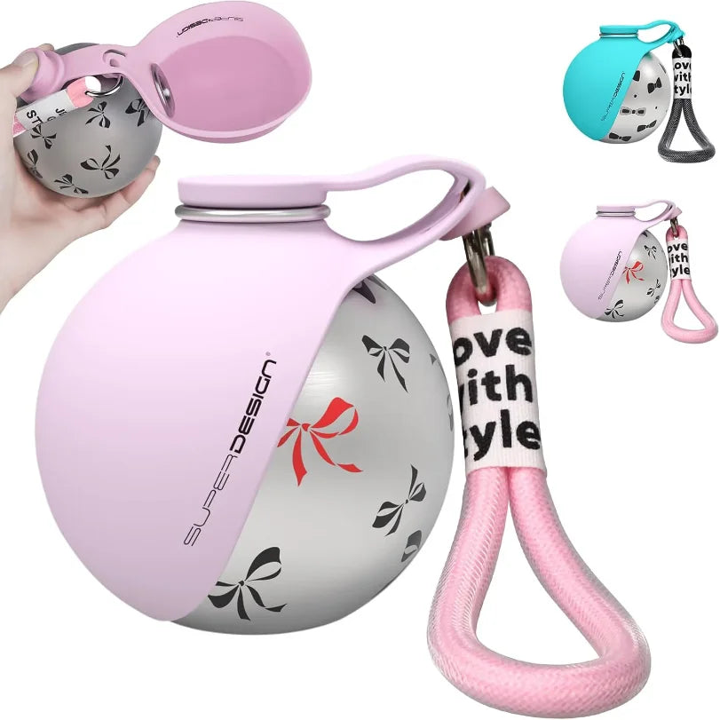 Portable Leak-Proof Dog Water Bottle for Small Dogs - Compact Stainless Steel Bottle with Silicone Bowl for On-the-Go Hydration