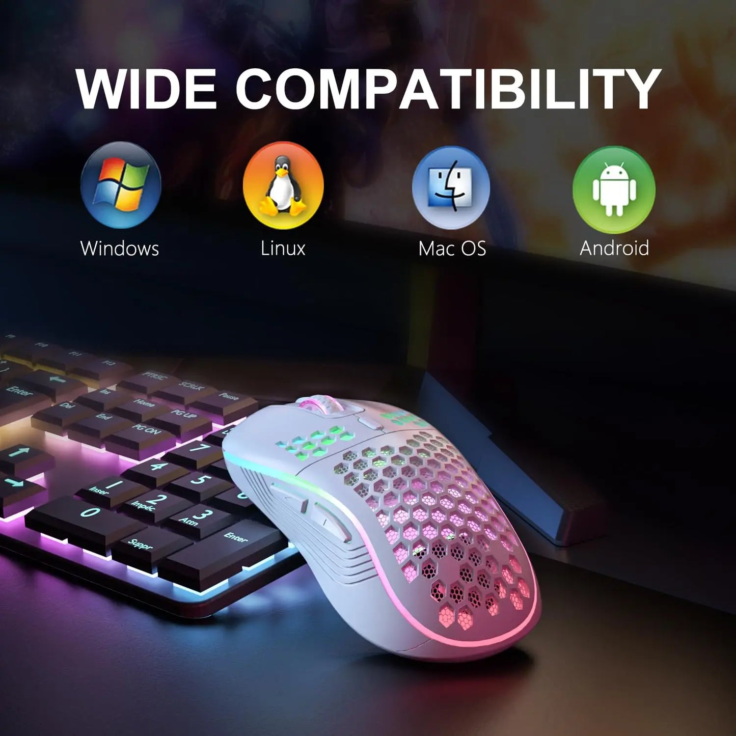 Experience Ultimate Gaming Precision with the 2.4G Wireless RGB Backlit Mouse - Ergonomic Honeycomb Design, 6 Buttons, and Rechargeable Convenience