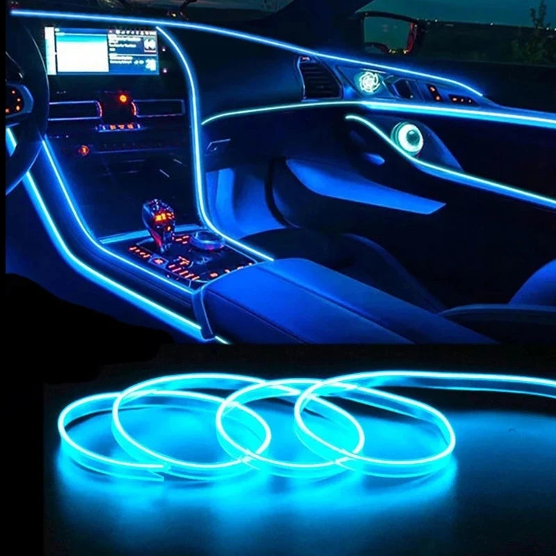Transform Your Car's Interior with Colorful LED EL Wiring Neon Strips - Flexible Ambient Lighting for Parties and Everyday Use