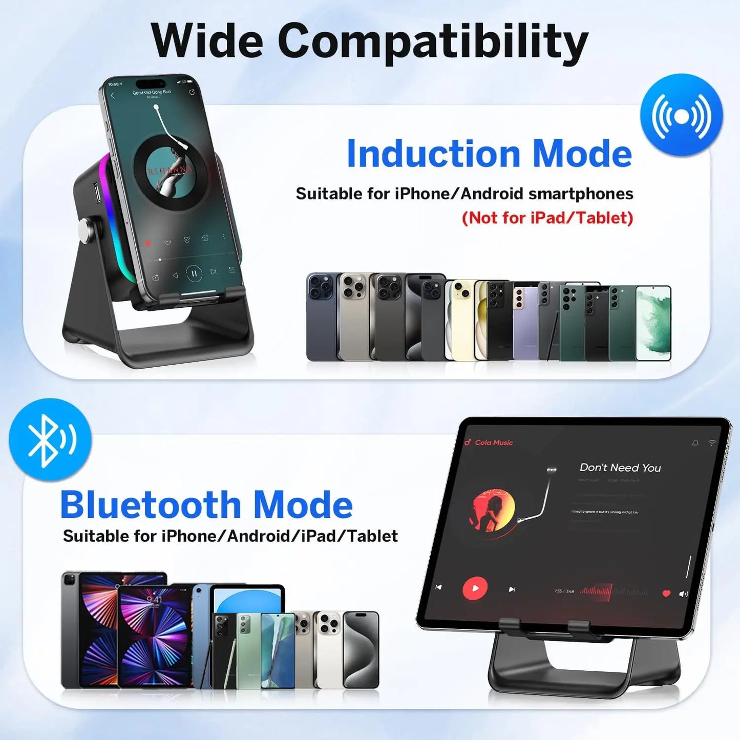 Experience Ultimate Sound with the NEW 5-in-1 Auto-Induction Wireless Speaker – RGB Light, Phone Stand & Surround Sound!