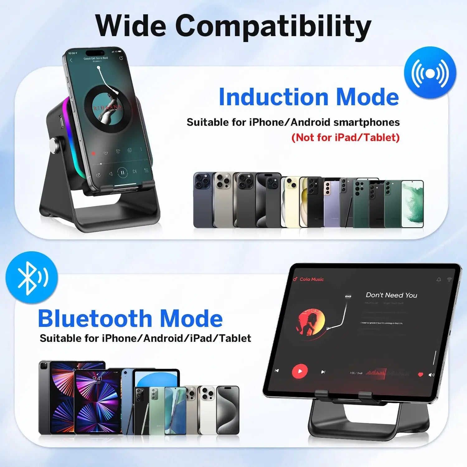 Experience Ultimate Sound with the NEW 5-in-1 Auto-Induction Wireless Speaker – RGB Light, Phone Stand & Surround Sound!