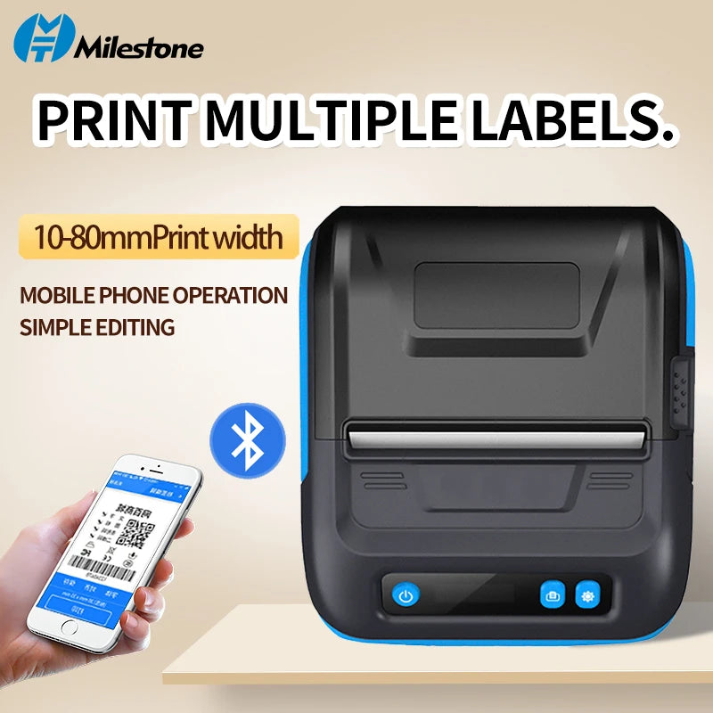 Milestone 80mm Portable Bluetooth Thermal Receipt Printer - Compact 2-in-1 Label & Receipt Printing Solution for Android & iOS