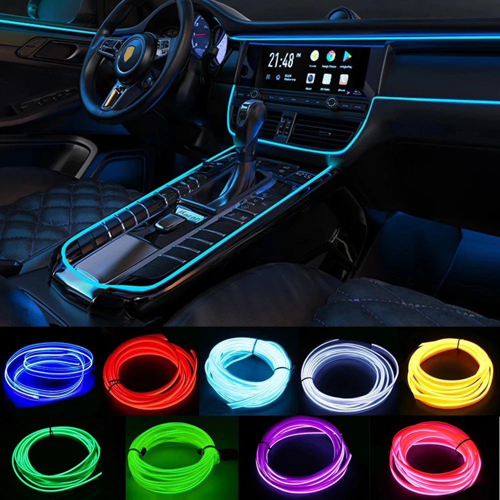 Transform Your Car's Interior with Colorful LED EL Wiring Neon Strips - Flexible Ambient Lighting for Parties and Everyday Use