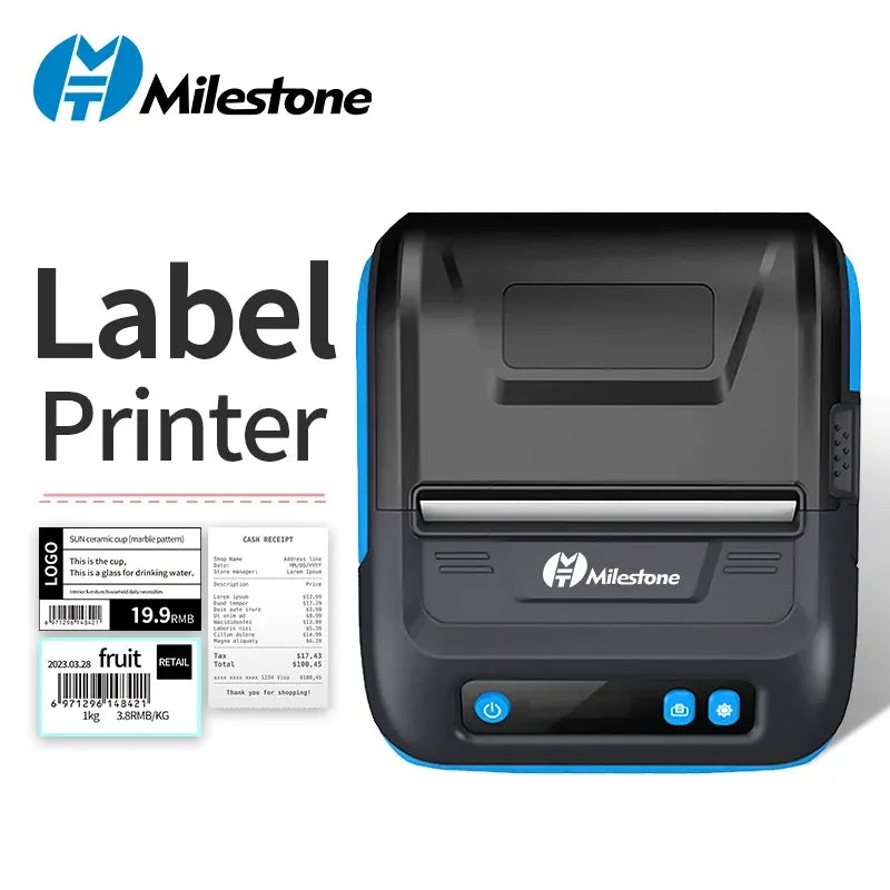 Milestone 80mm Portable Bluetooth Thermal Receipt Printer - Compact 2-in-1 Label & Receipt Printing Solution for Android & iOS