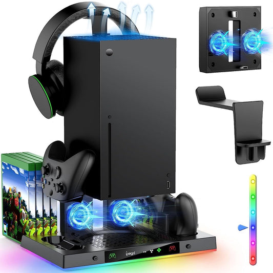 Revolutionize Your Gaming Setup with the Upgraded RGB Cooling Fan Charging Station for Xbox Series X - Dual Wireless Charger & Cooler Stand with 15 Dynamic Light Modes!