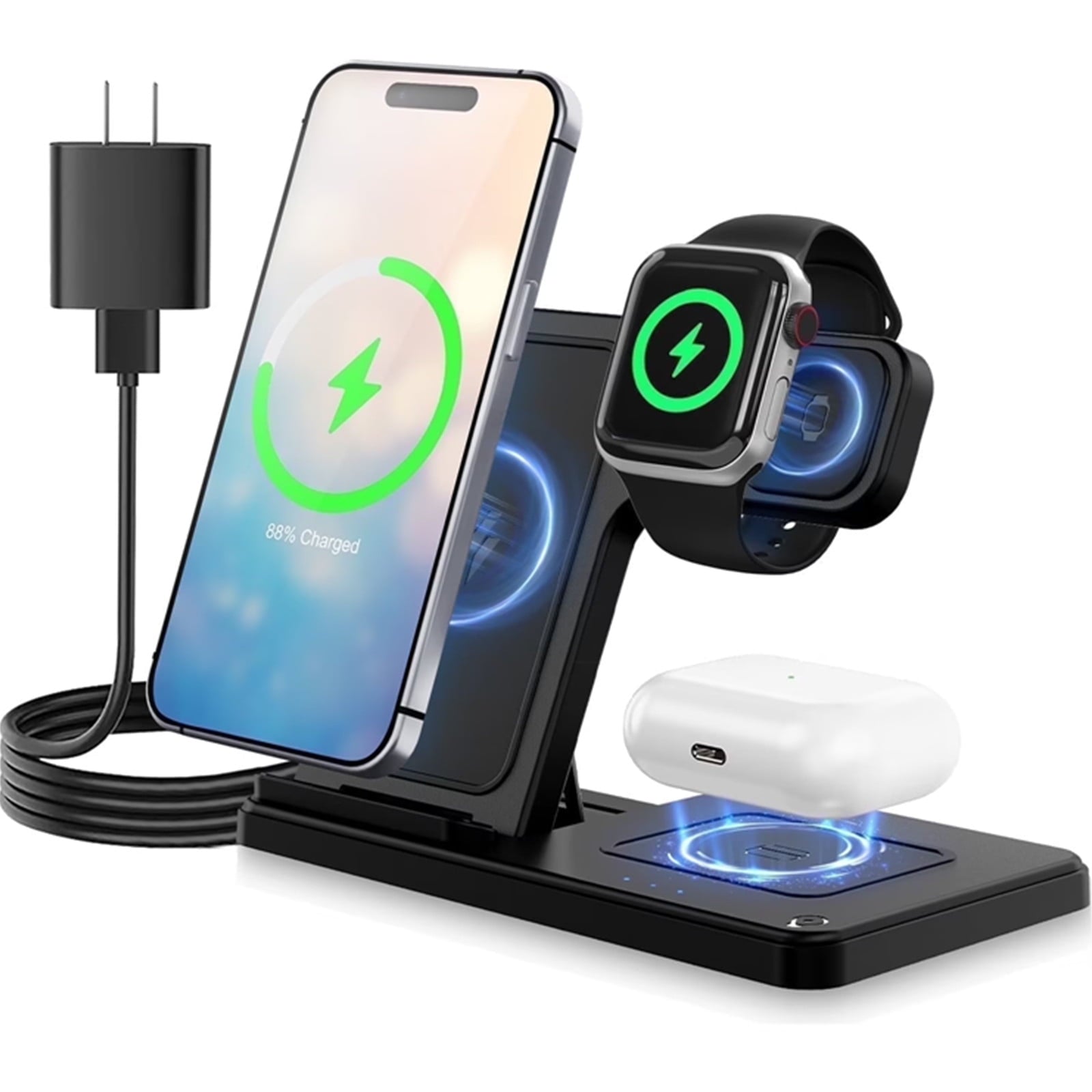 15W 3-in-1 Wireless Charging Station for iPhone, Apple Watch, and AirPods - Fast, Convenient, and Sleek Design!