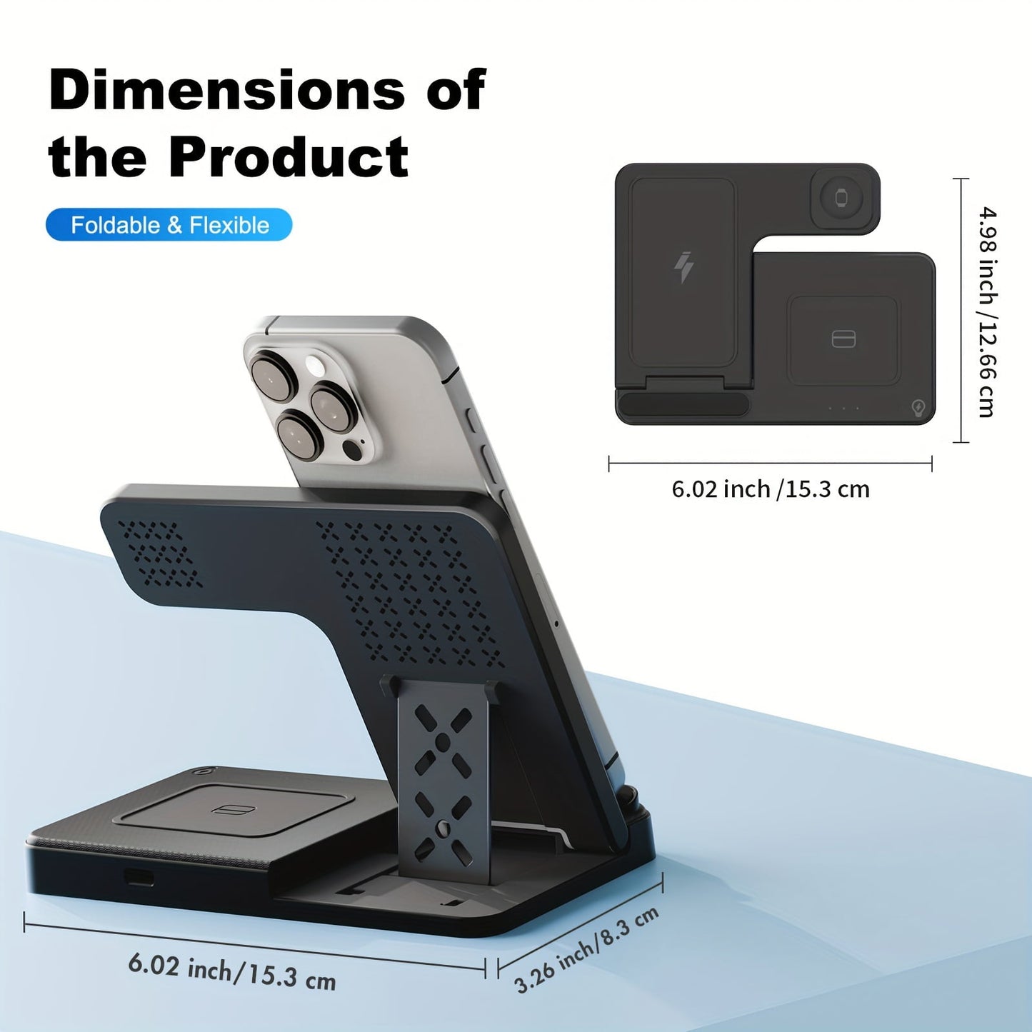 15W 3-in-1 Wireless Charging Station for iPhone, Apple Watch, and AirPods - Fast, Convenient, and Sleek Design!