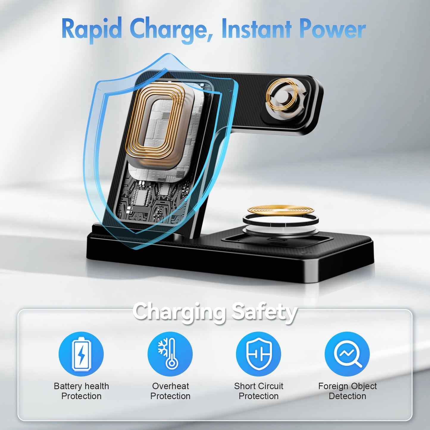 15W 3-in-1 Wireless Charging Station for iPhone, Apple Watch, and AirPods - Fast, Convenient, and Sleek Design!