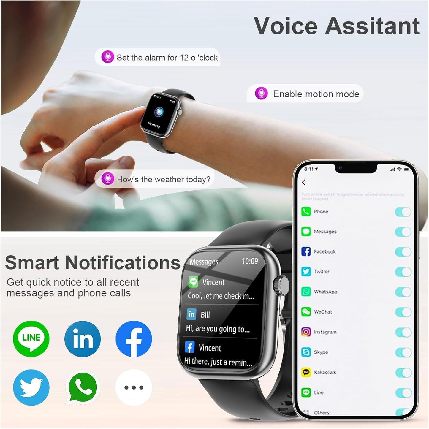 Revolutionary Smart Watch for Calls, Music & Fitness - Bluetooth Connectivity for iOS & Android - Unisex Black Design